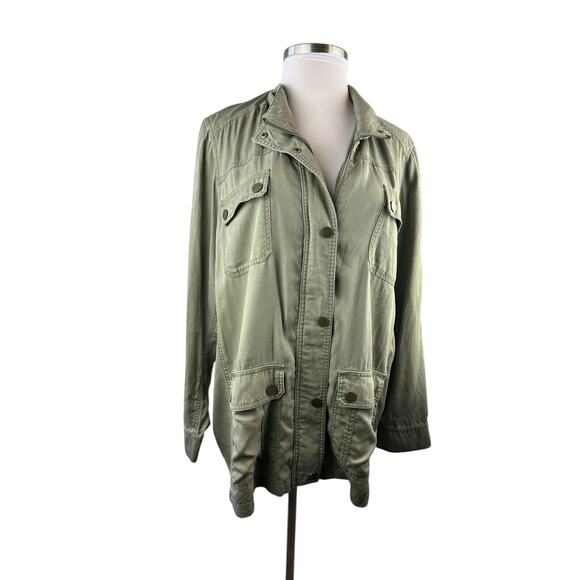 Lane Bryant Army Green Chambray Feel Utility Jacket Women's Plus Size 26/28 - Picture 2 of 14